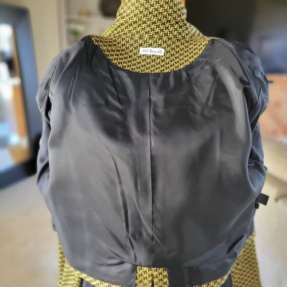 Ann May Womens Cropped Blazer Jacket Woven Silk Yellow & Black Patterned-SZ10 - Picture 5 of 8